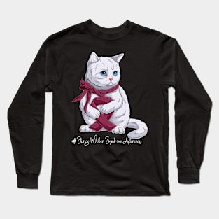 Cute Cat Sturge Weber Syndrome Awareness Month Burgundy Ribbon Survivor Survivor Gift Idea Long Sleeve T-Shirt